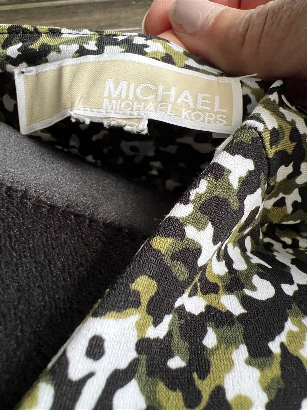 Michael Kors Black, White & Olive Abstract Print Midi Dress